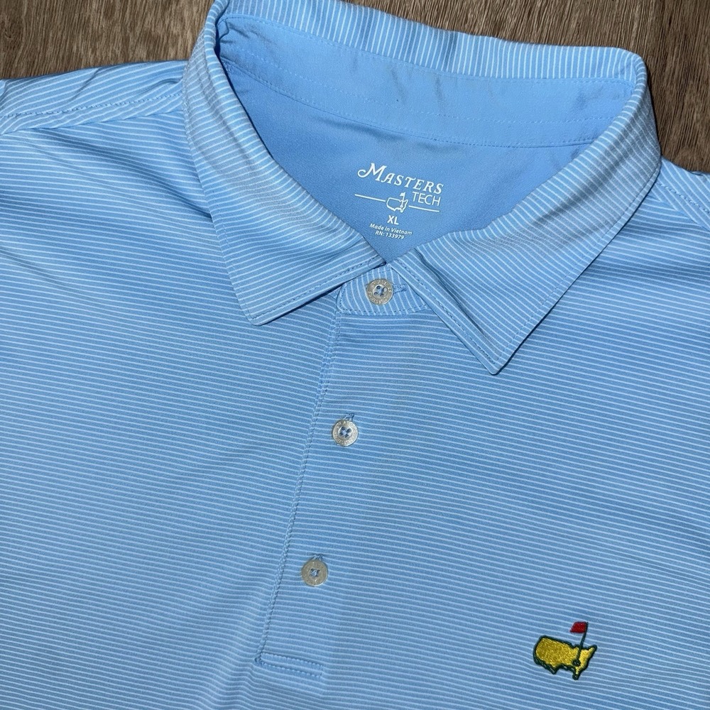 Masters Tech Polo Men's XL Light Blue White Striped Short Sleeve Performance